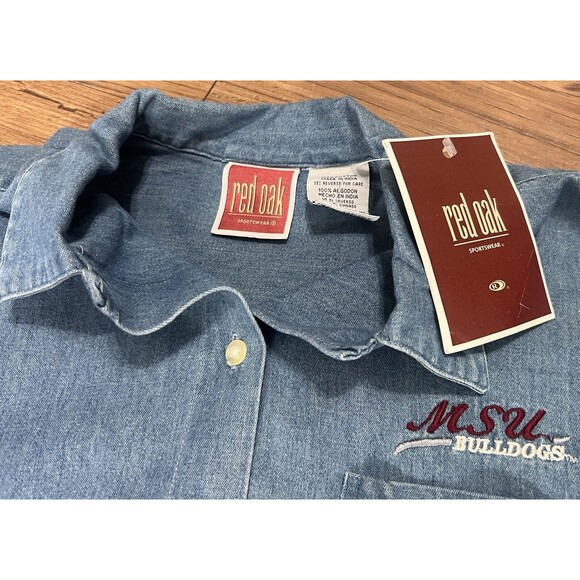 Mississippi State Bulldogs MSU Red Oak Blue Denim Button Shirt Large Long Sleeve - Picture 5 of 12